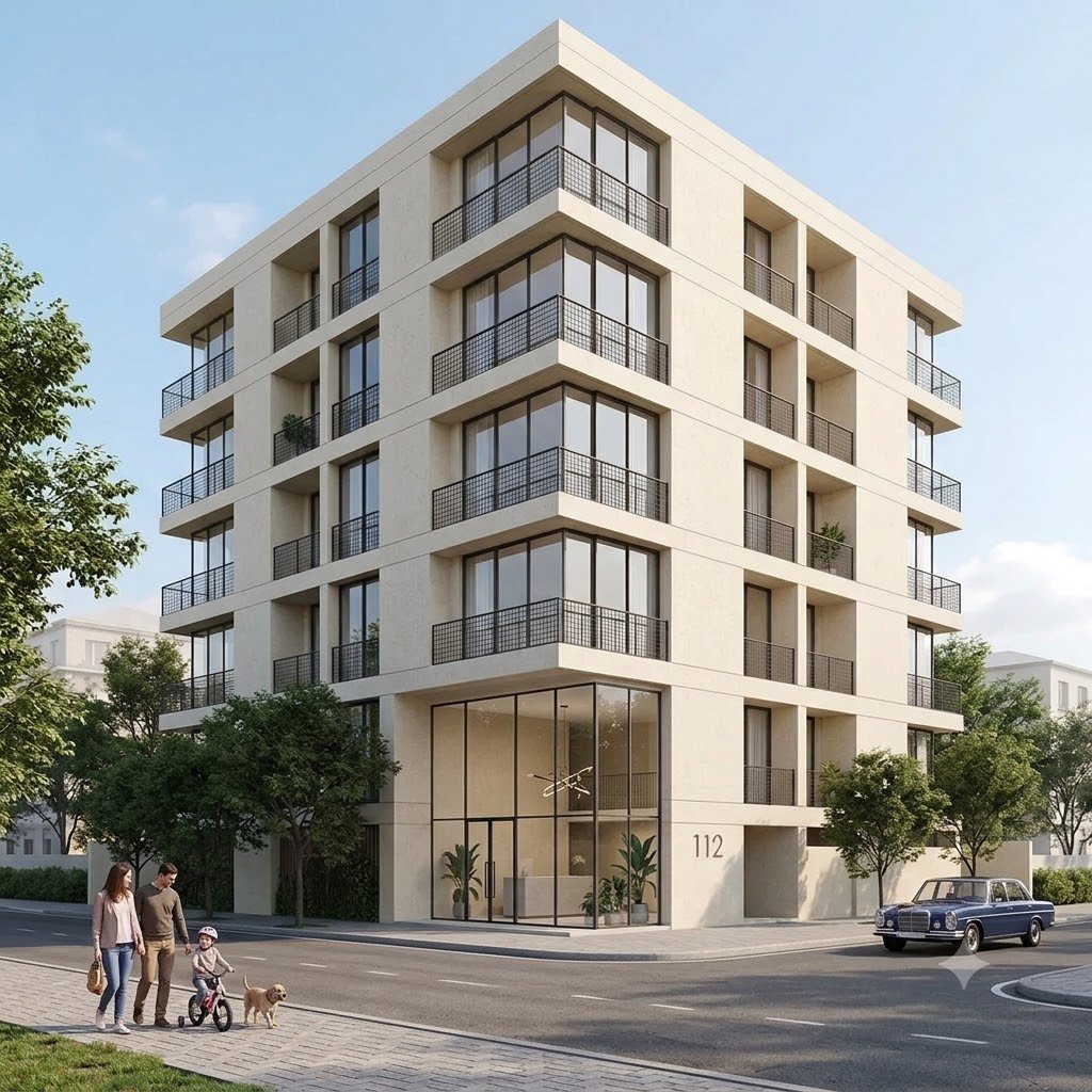 Luxury apartment complex with amenities
